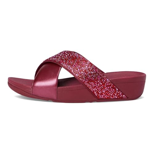 Image of FitFlop Womens Lulu Crystal-Mix Metallic Cross Slides All Black Sandal