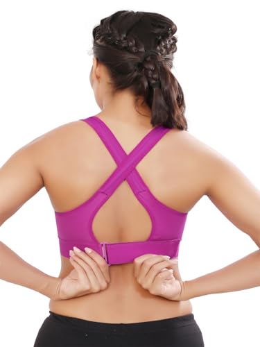 Image of Bella Voste Women Polyester Spandex High Impact Front Zip Sports Bra Fitness Criss Cross Back Crop Tops Tank Gym Yoga Workout, Size: M-5XL