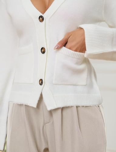 Image of TZLDN Women V-Neck Cardigan Sweaters with Pockets Cropped Button Down Long Sleeve Open Front Sweater Blazer Fitted Knit Coats
