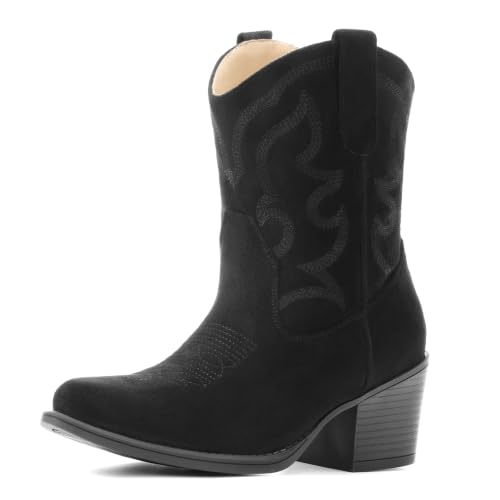 Image of IXU Cowboy Boots for Women Wide Suede Ankle Western Cowgirl Boots
