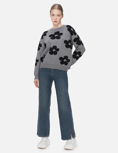 SDEER Women's Floral Print Pullovers Crewneck Loose Fit Sweater Tops Long Sleeve Knit Sweaters4