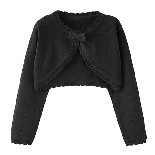 Girls Ruffle Hollow Cropped Cardigan Sweaters Cute Bowknot Open Front Elegant Long Sleeve Knit Bolero Shrug for 3-10 Years