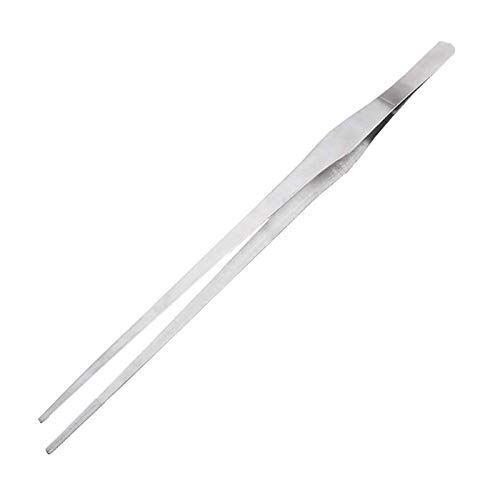 Long Tweezers Stainless Steel with Straight Precision Serrated Tips, Multipurpose Forceps Tongs for Cooking Aquarium Pet Feeding, 15