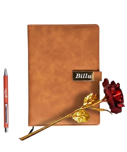 Image of Personalized Diary & Pen Gift Set with Name Engraving | Leather Diary Combo with Decorative Rose | Customizable Gift for Birthday, Anniversary, Valetine & Special Occasions (Brown)