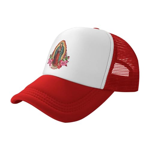 Virgen De Guadalupe Virgin Mary Flowers Trucker Hat Snapback Mesh Baseball Cap Unisex