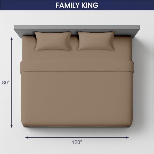 Image of SGI bedding 120 inchx80 inch 4 Pc Family King Sheet Set 600 TC 15 inch Deep, Taupe