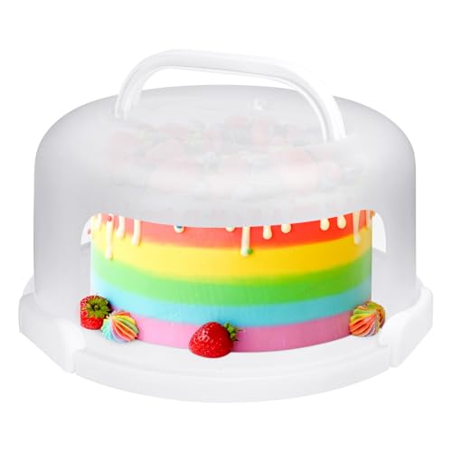 RTUDOPUYT Cake Carrier with Lid and Handle, Fit 10’’ Cake Stand with Lid, Cake Transport Storage Container, Cake Containers Cover Stand with Lids, 3 Secure Side Closures (White)