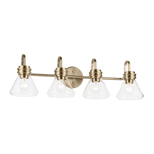 Image of Kichler Farum 34 inch 4-Light Bathroom Vanity Light Fixture with Clear Glass in Champagne Bronze for Single or Double Vanity, Modern Lighting Fixture (34 inch x 9.5 inch x 9.5 inch), 55156CPZCLR