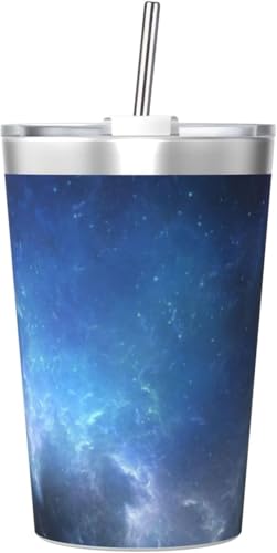 魔法瓶 宇宙柄 星空柄 銀河柄 タンブラー 350ml ステンレス製 水筒蓋とストロー付き 真空断熱漏れない 持ち運び 直飲み 子供 通勤 通学 かわいい おしゃれ プレゼント