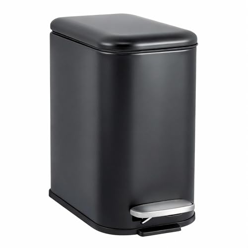 Image of GarveeHome 1.3 Gal Slim Trash Can, Step Garbage Can with Soft-Close Lid, Stainless Steel Recycling Bin Waste Container with Removable Inner Bucket for Kitchen, Bathroom, Office, Black