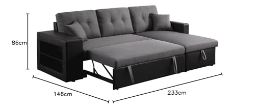 Canapé d'angle convertible Axel Noir/Gris 233x146 cm