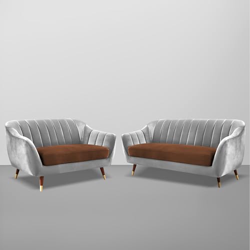 Image of Casaliving Anyse 3+2 Seater Sofa Set for Living Room (Brown Grey Fabric) Premium Fabric Sofa Set for Living Room