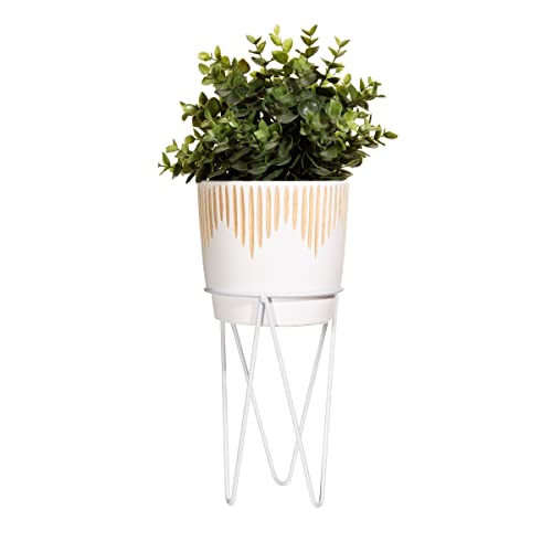 Sass & Belle White Sgrafitto Planter With Wire Stand, M - Image 2