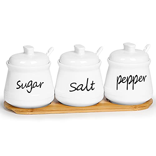 Ontube Porcelain Condiment Pots Set Of 3 With Tray 12Oz White #TOP23