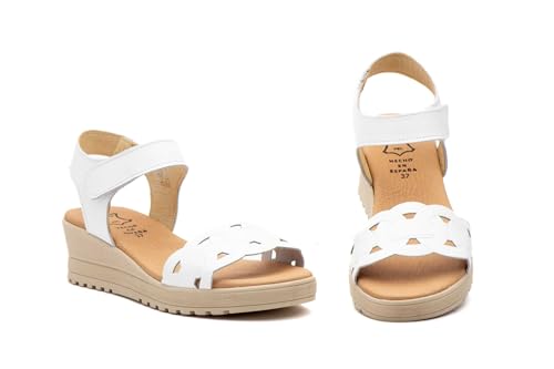 Sandales compensées en cuir femme avec plateforme de 4 cm