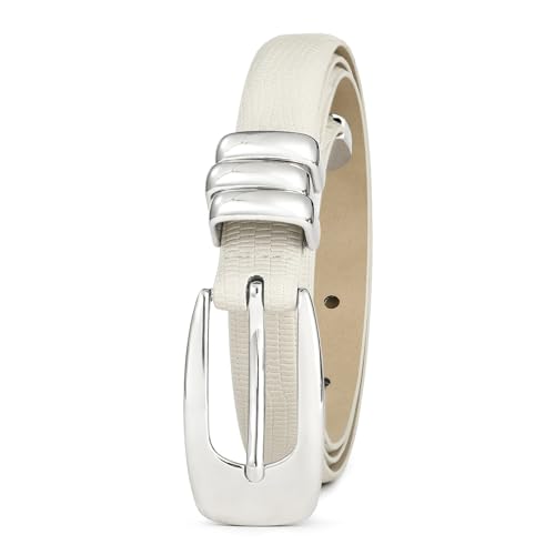 White Thin Belt for Women Trendy Silver Buckle Versatile Skinny Belts for Casual & Formal Wear2