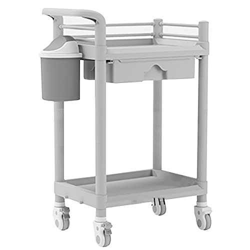 ZHAOHUI-serving cart Service Trolley, with Drawer External Barrel Brake Vientiane Wheel, Mobile Storage Trolley for Bathroom, Beauty Salon, Bedroom, 2 Sizes (Color : Gray, Size : 2-Tier)