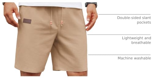 Image of COOFANDY Mens Casual Linen Shorts Elastic Waist Drawstring Loose Fit Summer Beach Vacation Shorts with Pockets