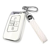MILD EAST for Volkswagen Key Fob Cover with Keychain, Sliver Edge Key Case Holder for VW Atlas Alltrack Jetta Passat Tiguan, White