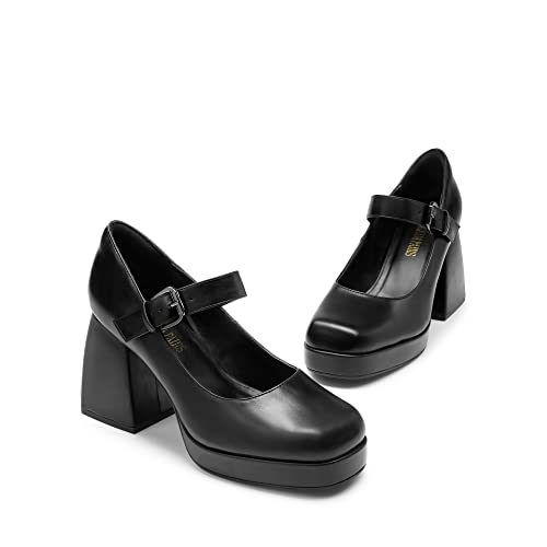Image of DREAM PAIRS Women's High Chunky Platform Closed Toe Mary Jane Block Heels Square Toe Strappy Dress Wedding Party Pumps Shoes