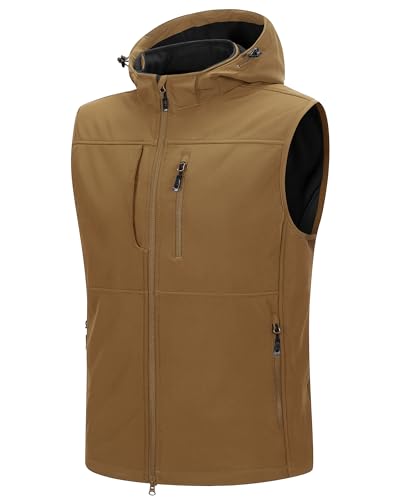Image of 33,000ft Men's Lightweight Softshell Vest Hooded Outerwear Zip Up Fleece Lined Windproof Sleeveless Jacket for Golf Running