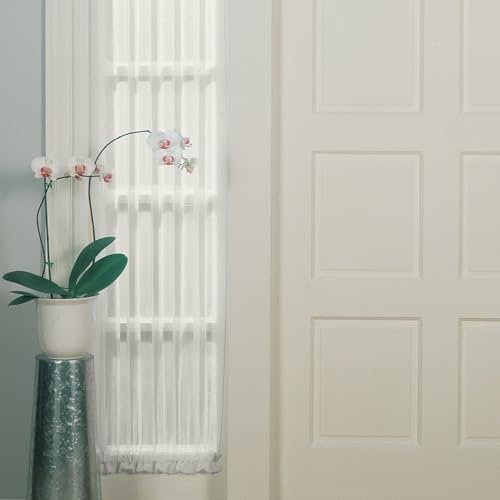 Image of No. 918 Emily Sheer Voile Rod Pocket Door Sidelight Curtain Panel, 28 inch W x 72 inch L, Eggshell (Pack of 2)