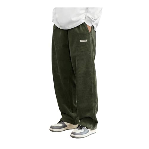 Men's Corduroy Casual Pants, Elastic Waist Autumn and Winter Solid Color Straight Simple, Loose Wide Leg Pants2