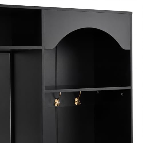 DHHU Vestiaire d'entrée,Armoire compacte avec Miroir et Banc, armoires de Couloir avec Meuble à Chaussures et Crochets, patères, compacte, Armoire de Couloir, Bande Lumineuse LED à Couleur réglable – vue 6