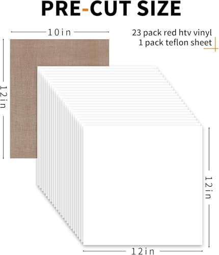 Image of HTVRONT White HTV Heat Transfer Vinyl Bundle: 24 Pack 12 inchx12 inch Iron on Vinyl Sheets for T-Shirt (1 PTFE Sheet Included), PU HTV Easy to Cut & Weed for Heat Design