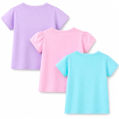 Image of Girls Graphic T Shirts 3 Pack 100% Cotton Short Sleeve Tees for Toddler Little Big Girls Cute Printed Casual Summer Tops