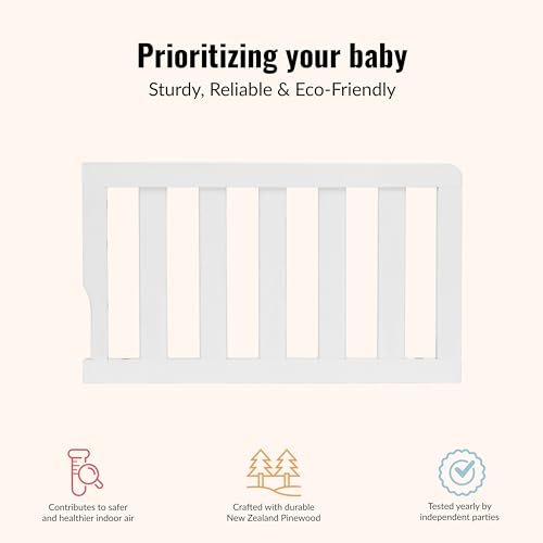 Image of Dream On Me Convertible Crib Toddler Guard Rail in White, Compatible with Select Dream On Me Cribs, Crib to Toddler Bed Conversion, Easily Attachable (21.25L x 1.2W x 12.25H)