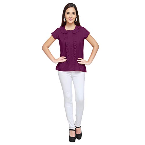 Image of OOMPH! Women's Crepe Ruffeld Top - Rouge Pink