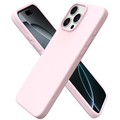 ORNARTO Compatible with iPhone 16 Pro Max Case 6.9", Slim Liquid Silicone 3 Layers Soft Gel Rubber Shockproof Protective Cover with Anti-Scratch Microfiber Lining-Chalk Pink