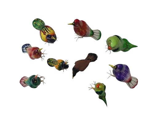 Image of Terracotta Bird Figurines, Set of 9 Pieces, Handmade Decorative Miniature Birds, Multicolour, Home Decor Showpiece