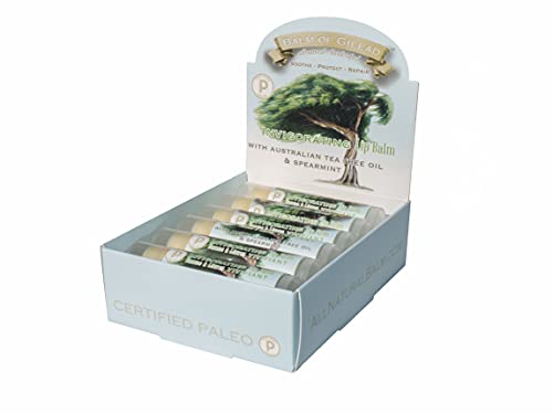 Invigorating Australian Tea Tree Oil & Spearmint Lip Balm, 12-Pack Display Box - Certified Paleo, Grass-Fed Tallow Balm