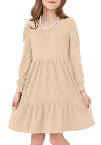 JiAmy Mädchen Kleid Gerippt Gestrickt, Kinder Weich Langärmlig...