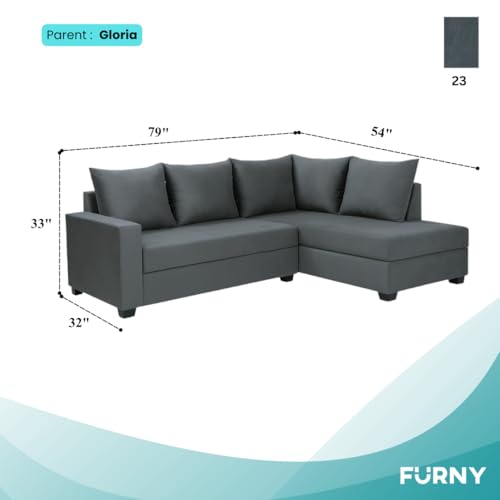 Image of FURNY Gloria 4 Seater Fabric RHS L Shape Sofa Set (Dark Grey) Premium Velvet Finish | Durable Comfort | Ideal for Living Room