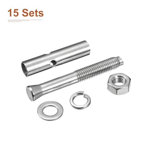 Image of DTGN M10 x 80 Hex Expansion Bolts - 15Pack - Good for Concrete Dry Brick Block Walls - 304 Stainless Steel - Silver