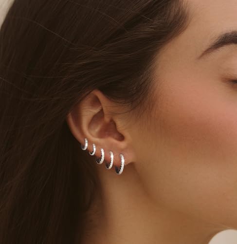 DEARMAY 5Pcs Gold Huggie Hoop Earring Sets for Women, Silver Post 14K Gold Plated CZ Earrings Jewelry Small Hypoallergenic Trendy Waterproof Lightweight Multiple Cartilage Earring3