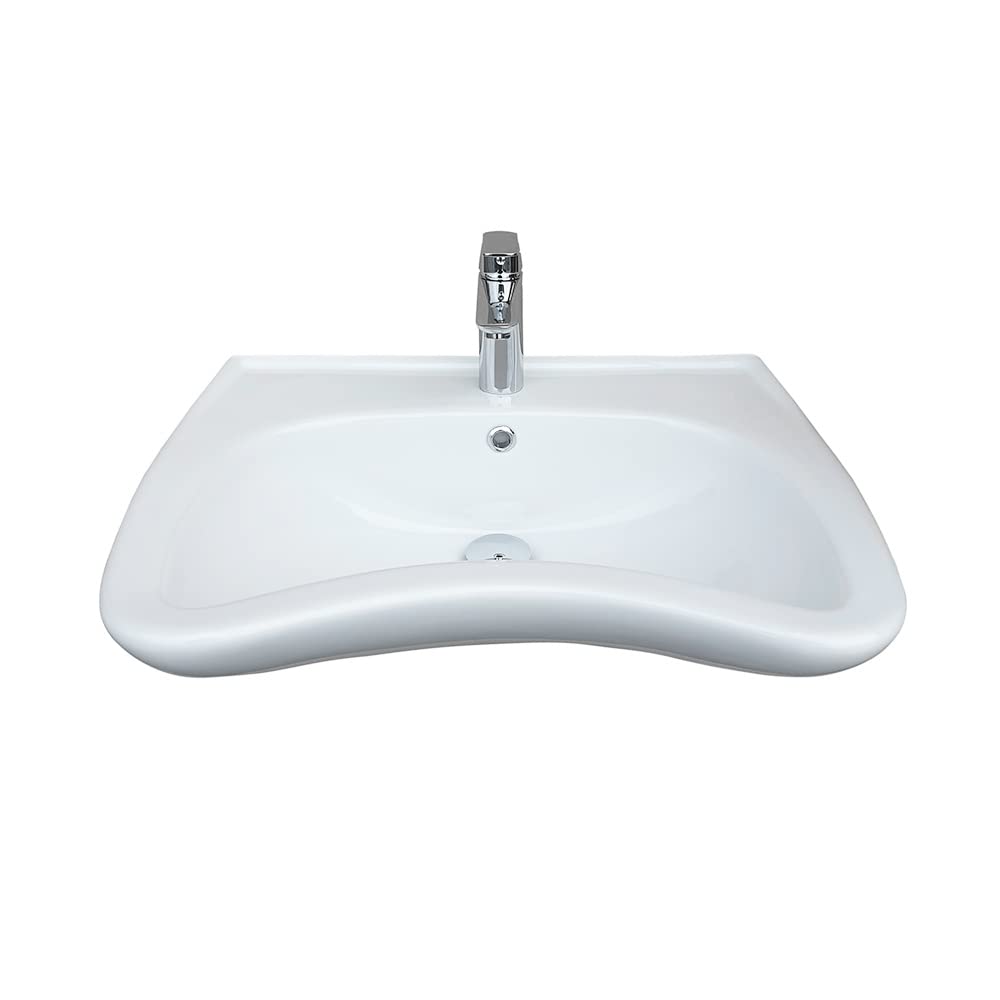 Belvit Lavabo de 60 cm accesible para sillas de ruedas, cerámica sanitaria con orificio para grifo y rebosadero, montaje en pared, dimensiones 20,5 x 60,5 x 50 cm, color blanco, para baño apropiado