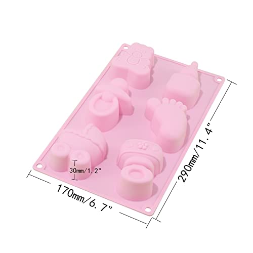Dd-Life 4 Pcs Baby Shower Party Silicone Mold,Bear Pacifier Little Feet Feeding Bottle Baby Carriage Silicone Fondant Mold For Chocolate,Soap,Sugar,Polymer Clay(1Purple,1Pink,1Green,1Blue) #TOP1