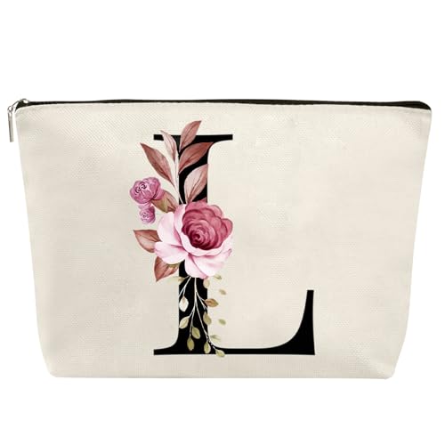Personalisierte Kosmetiktasche Mädchen Make Up Tasche mit Buchstaben L Schminktasche Kulturtasche Damen Kulturbeutel Reise Mäppchen Geschenke für Frauen Geburtstagsgeschenk Weihnachten