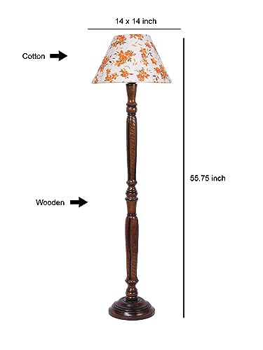Image of Devansh Multicolor Cotton Conical Wooden Floor lamp -29