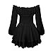 Fabumily Women Puff Sleeve Romper Off Shoulder Ruffle Dress with Shorts Long Sleeve Flowy Layered Pirate Jumpsuit Playsuits (A Black, XL)
