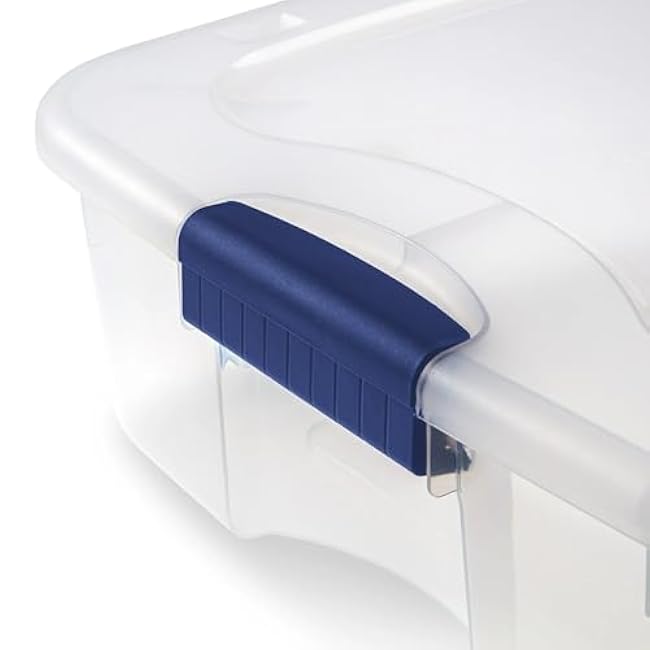 Blue Large Storage Bin, 66 Quart Clear Underbed Storage Container with Latch Lid and Wheels