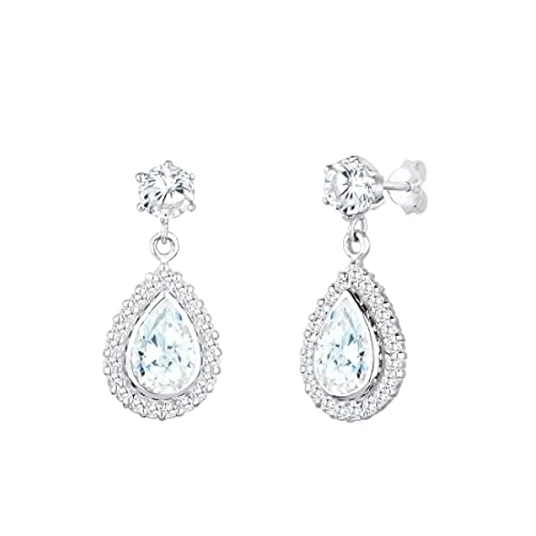 Elli Pendientes de mujer de gota glamurosos y elegantes circonitas brillantes de plata 925