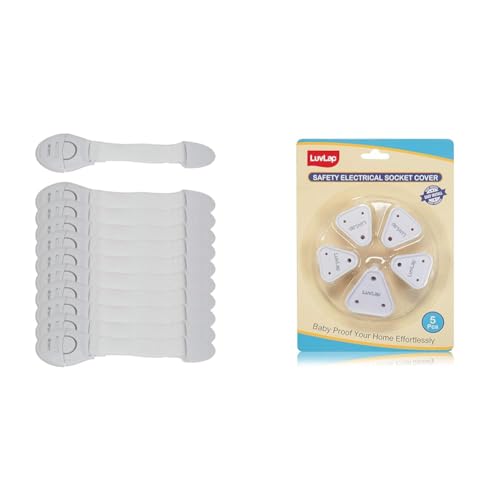 Image of LuvLap Baby Safety Furniture Locks, Pack of 10 ; Adjustable and Flexible with 3M Adhesive & LuvLap Baby Safety Electrical Socket Plug Cover Guards, 5Pcs