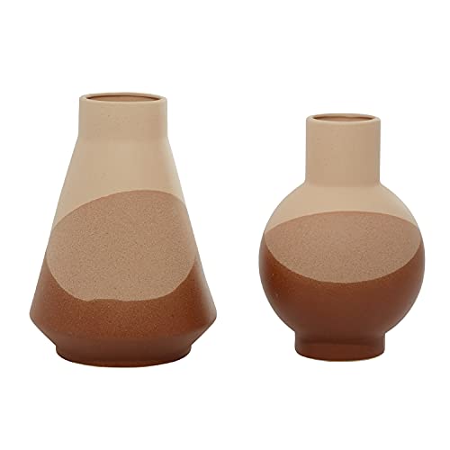 Deco 79 Ceramic Vase With Terracotta Accents, Set Of 2 12", 11"H, Tan #TOP7