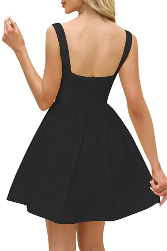 Image of Womens Square Neck Mini Dress Sexy Sleeveless Adjustable Straps Summer Cute A-Line Short Prom Cocktail Party Dresses