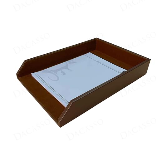 Dacasso Chocolate Brown Leather Luxury Legal Size Letter Tray Holder & Paper Organizer for Desk - Executive Office Organization Essential